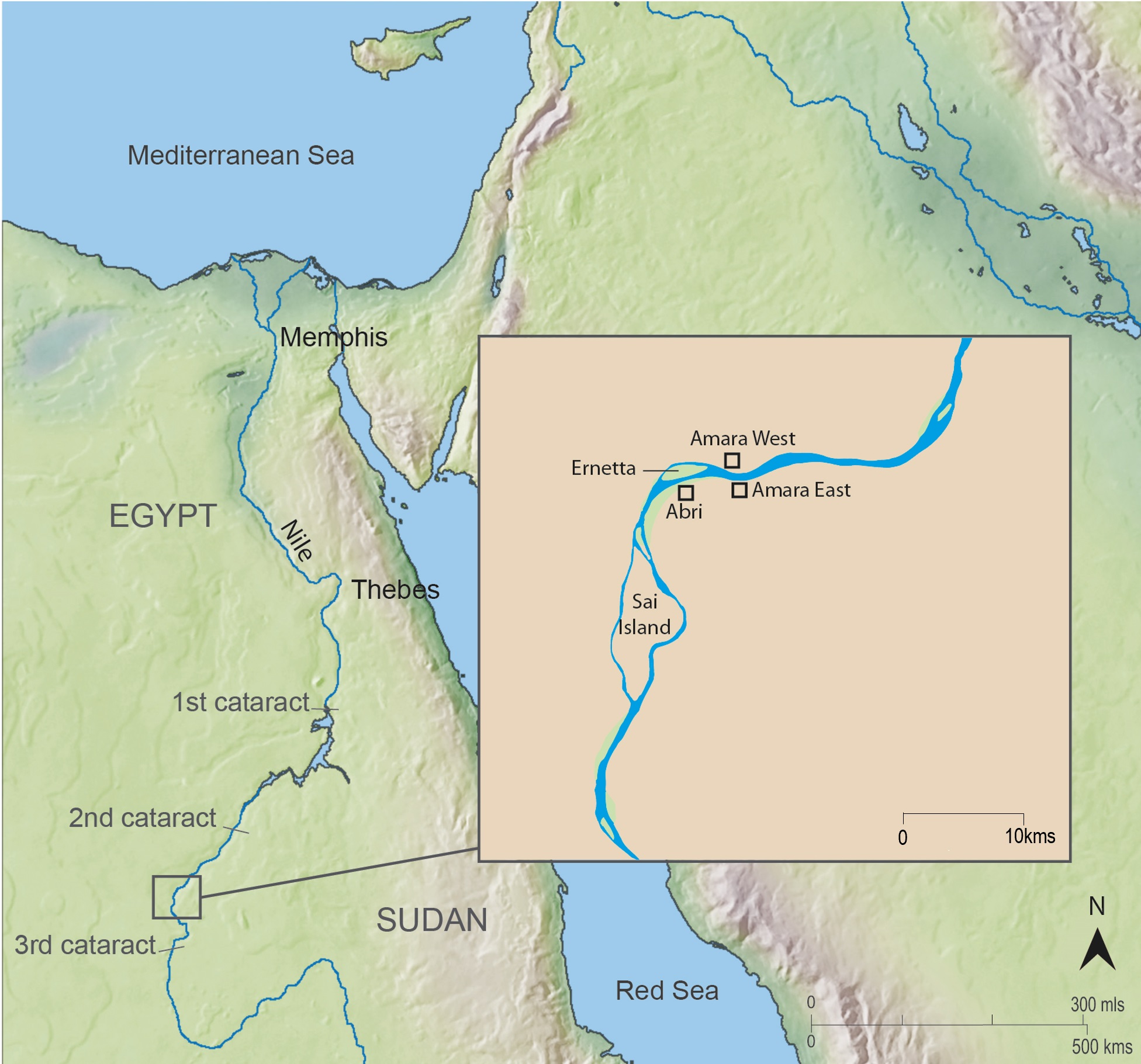 Map of the Nile Valley showing locations of places mentioned in text.