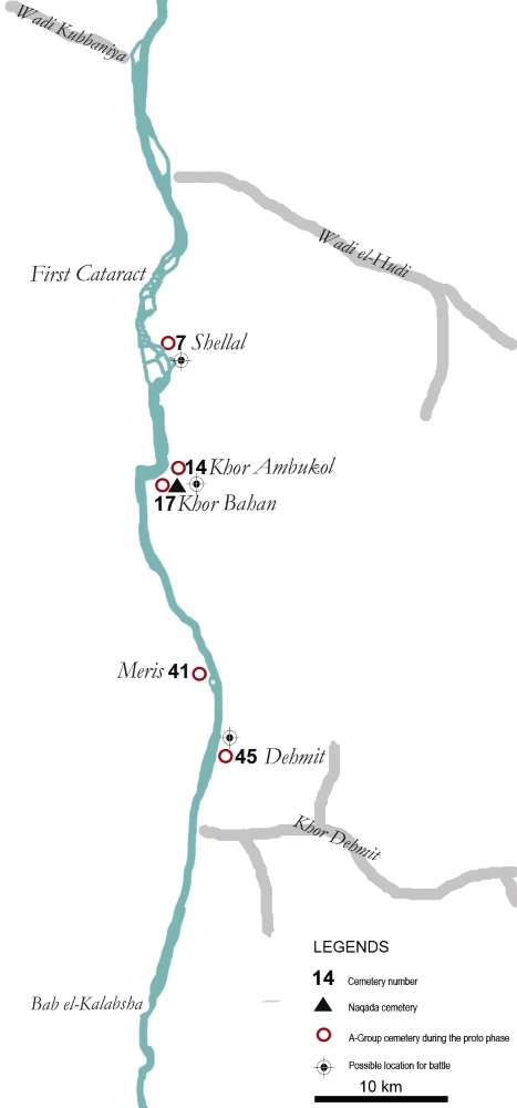 Northern Lower Nubia with sites dating to the mid-4th millenium BCE. Graphic: Henriette Hafsaas